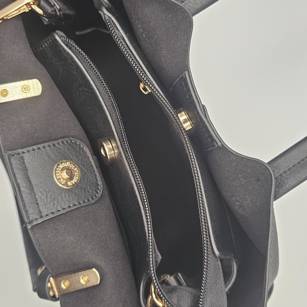 Womens Black Tote Handbag Crossbody Three division side pockets removable straps - Picture 7 of 11